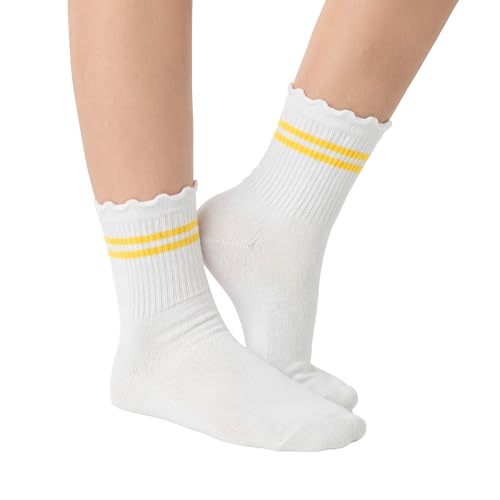 Stelle Kids Cotton Ruffle Athletic Ankle Socks 3-5 Pairs, 7-12 Years, Striped