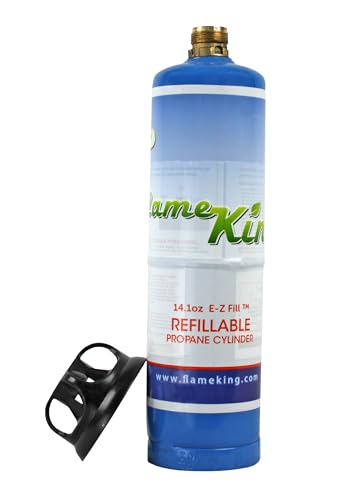 Flame King 1LB Steel Blue Refillable Propane Cylinder Tank for Welding & Grilling