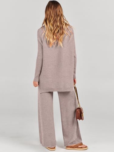 ANRABESS Women's Oversized Turtleneck Sweater Set Large Camel