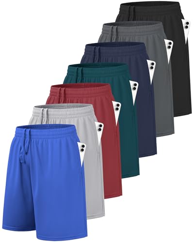 BALENNZ 5 Pack Boys Athletic Basketball Shorts Quick Dry with Pockets - Small / 7 Color Options