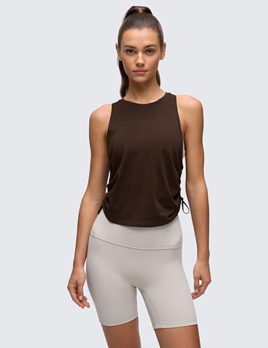 CRZ YOGA Pima Cotton Ruched Tank Top - Medium / Hot Fudge Brown