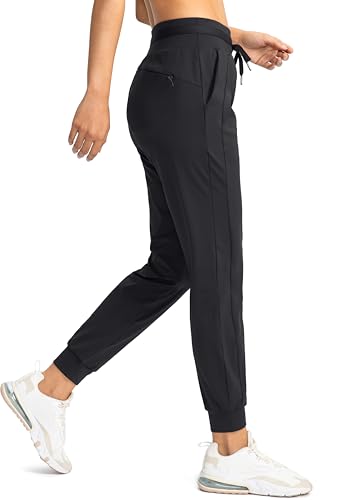 High Waisted Women's Joggers with Zipper Pockets - Medium Black