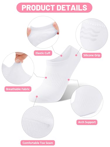 Cooraby 12 Pairs Kids Boys Girls No Show Athletic Mesh Running Socks - White, 9-12 Years
