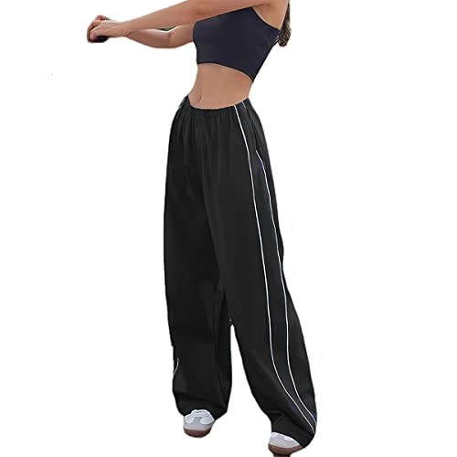 Baggy Y2K Parachute Pants - Medium Black