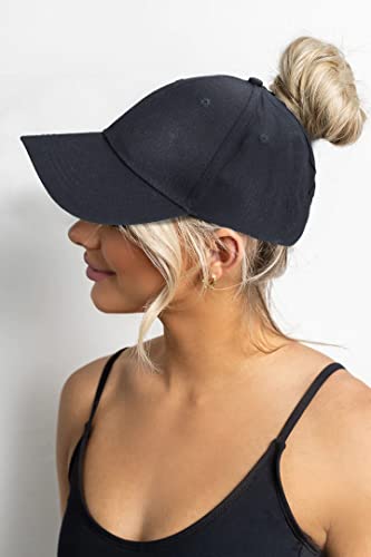 High Ponytail Baseball Cap - Women’s Adjustable Sun Hat - Black