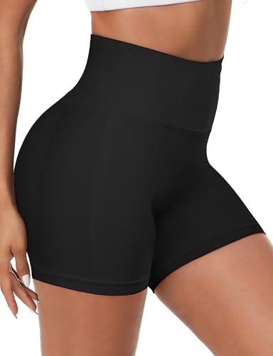 High Waisted Seamless Scrunch Butt Workout Shorts - Black, Small