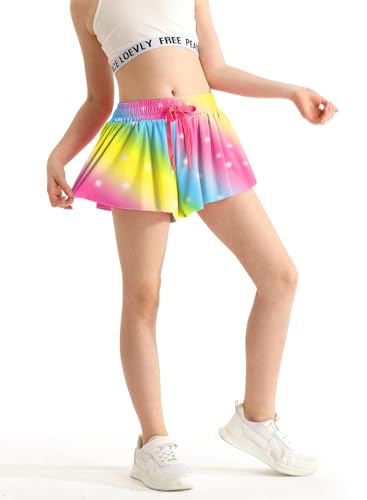 Girls 2 in 1 Quick Dry Athletic Shorts with Pocket - 10-11 Years Rainbow
