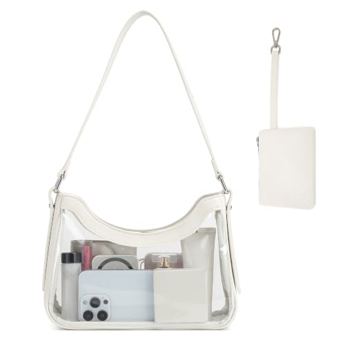 Clear Stadium Purse for Women - PVC Crescent Bag with Privacy Wallet - Beige