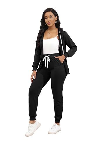 CLOCOR Women Track Suit 2-Piece Set with Pants – Black/White (Size Large)