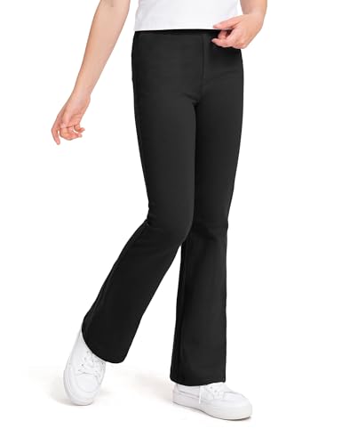 Kereda 3-Pack Girls Uniform Pants, Flare Bell Bottoms Leggings, Black, 9-10 Years