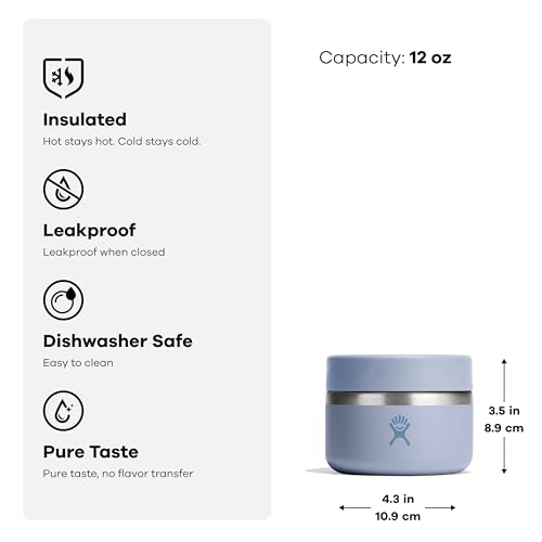 Hydro Flask 12 Oz Insulated Food Jar - Agave Green Leakproof Stainless Steel Snack Container for Hot & Cold Food