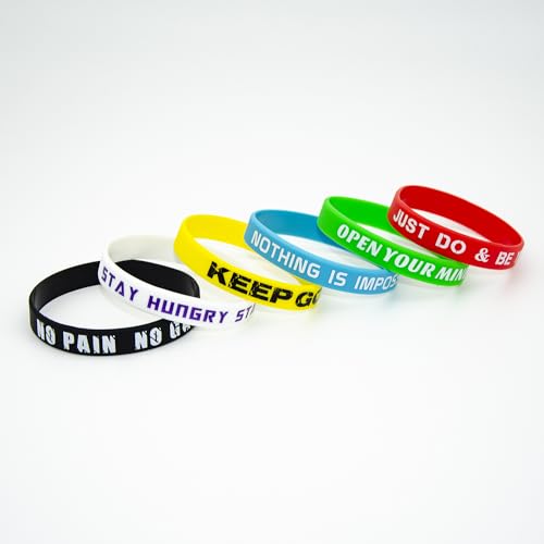 Inspirational Silicone Wristbands - 6 Pack of Motivational Messages