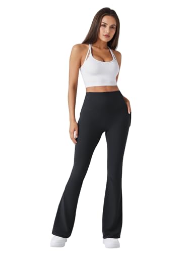 High Waist Bootcut Yoga Pants with Pockets - Small Black