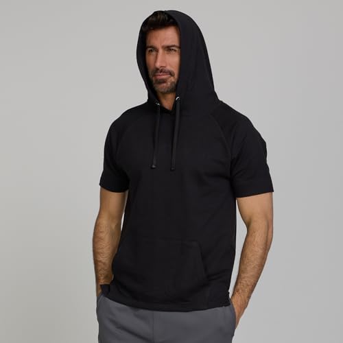 Men's Short Sleeve Hoodie - Breathable Athletic Pullover, Large Black