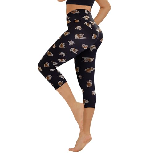 High Waisted Leggings for Women - Tummy Control Yoga Pants with Pockets - Puppy Print