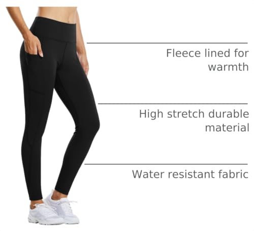 Women's Thermal Fleece Lined Leggings with Pockets - Water Resistant, Cold Weather