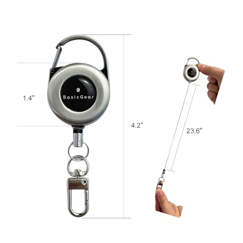 Retractable Keychain 2-Pack - Heavy-Duty Brushed Metal Silver