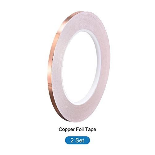 Copper Foil Tape Conductive Adhesive, [for EMI Shielding, Electrical Repairs, Stained Glass, Paper Circuits, Grounding] - 3/16"/98ft/2 Roll