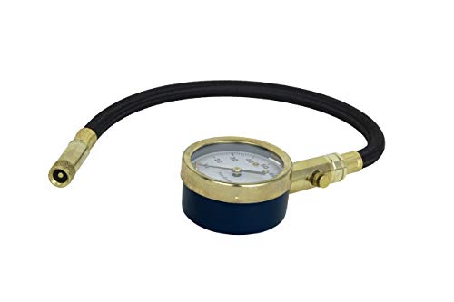 PSI Dial Tire Gauge with Straight Chuck and Flex Hose - Standard Valve