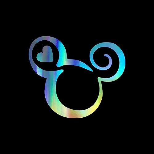 Mouse Head Heart Outline Vinyl Decal - Holographic 5.5" x 4.5"