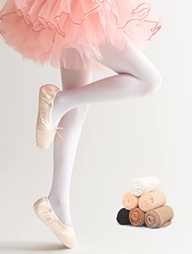 Footed Ballet Tights for Girls - 1 Pair, White, 6-8 Years