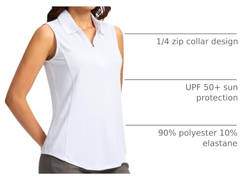 Women's Heather White 1/4 Zip Golf Shirt - Lightweight Collared Tank Top, Medium