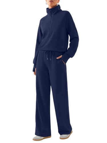 Casly Lamiit Women's 2-Piece Zip Sweatsuit Lounge Set Medium Navy Blue