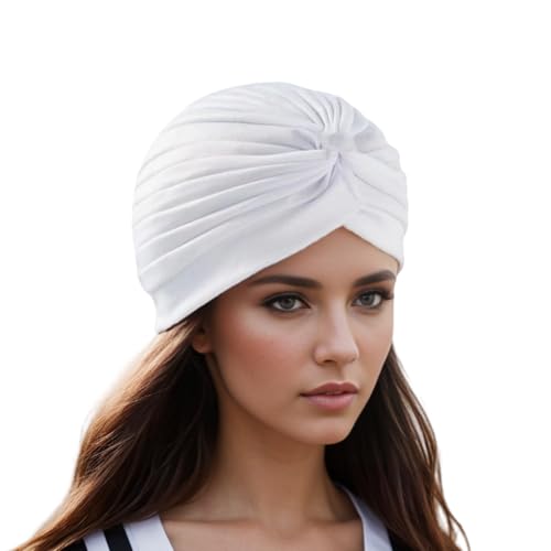 Vintage Polyester Pleated Turban Hat - White, One Size