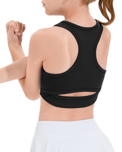 Girls 11-12 Years Sports Bra Racerback Training Top Black - Kids Athletic Dancewear