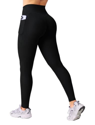 Large Black High Waist Yoga Leggings with Pockets - DLOODA Women