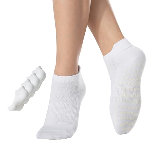 Non-Slip Grip Socks for Men - 4 Pairs White, Size Medium