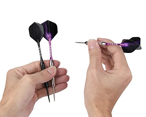 DARTSPACE 12 Pack Black & Purple Metal Tip Darts Set 22/24g with Aluminum Shafts