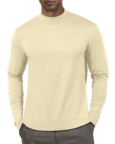 Men's Long Sleeve Mock Turtleneck Casual Thermal Shirt - Khaki 3X-Large