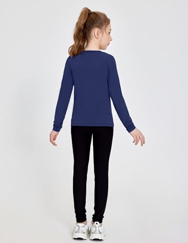 Girls Athletic Long Sleeve Shirt with Zipper Pockets - Navy Blue, 5-6 Years