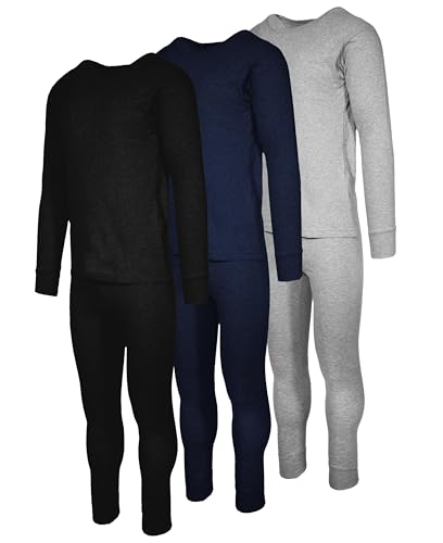Andrew Scott Men's Thermal Base Layer Set - 3 Pack, Large, Black/Grey/Navy