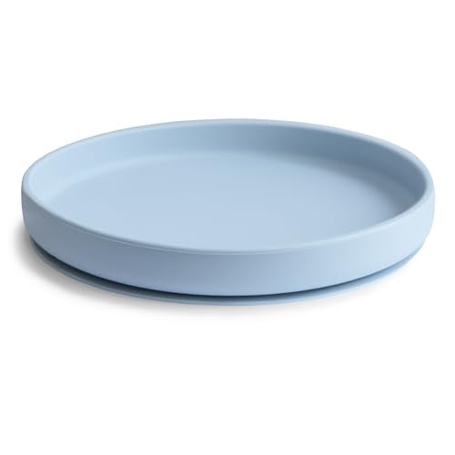 Mushie Classic Silicone Suction Plate Powder Blue BPA-Free Non-Slip Baby Dish