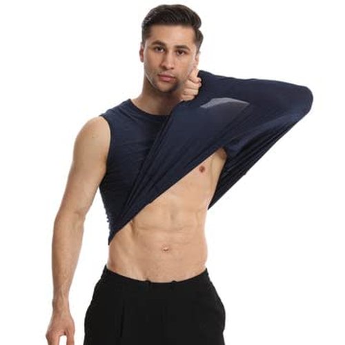 Different Touch Men’s 2 Pack Active Gym Workout Sleeveless Shirts Quick Dry Crew Neck Muscle Tank Top (XL, Military Green/Navy)