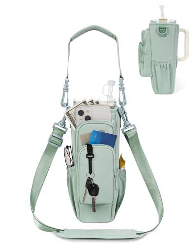 Sportsnew 40oz Green Crossbody Water Bottle Holder with Insulation & Pockets
