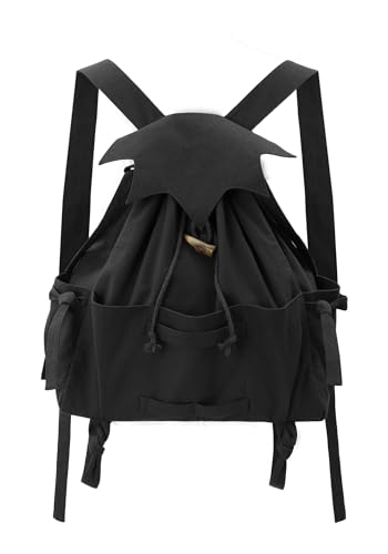 KUOIN Black Medieval Drawstring Backpack Renaissance Fantasy Bag for Cosplay & Ren Fairs