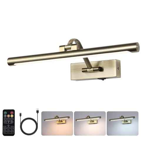 Antique Bronze LED Wireless Picture Lights for Wall Rechargeable, Battery Operated Art Light for Paintings, 3CCT Dimmable, 15.7 inch with Remote, Rotatable Gallery Light for Pictures Display