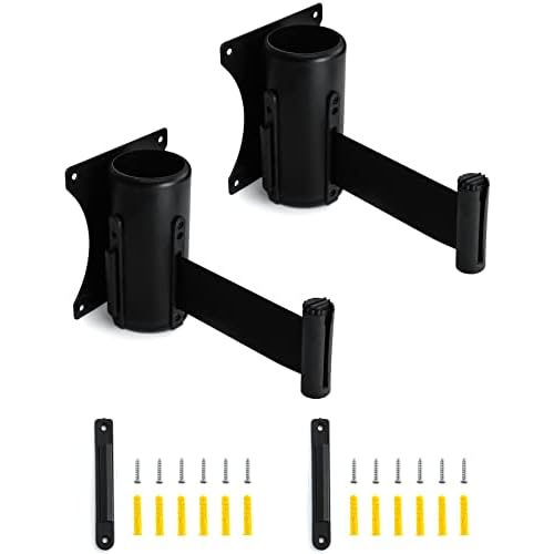 QWORK Wall Mounted Retractable Belt Barrier, 2 Pack Crowd Control Wall Barrier with 10' Belt for Retail Stores, Airports, Banks, School