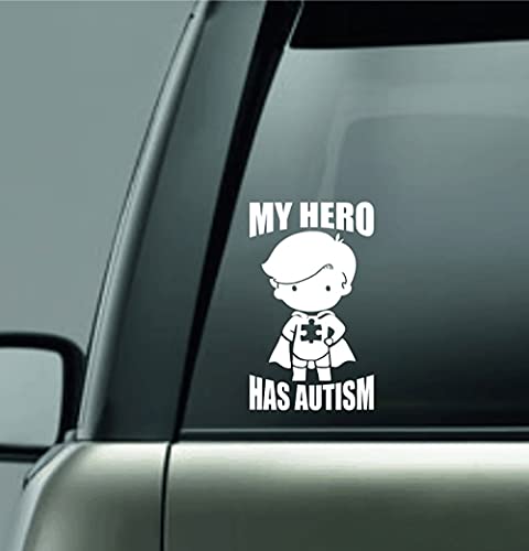 My Hero Has Autism Vinyl Decal Sticker - 15cm x 24cm White
