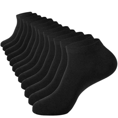Men's Black Ankle Socks - No Show, Size 9-11, 6 Pairs