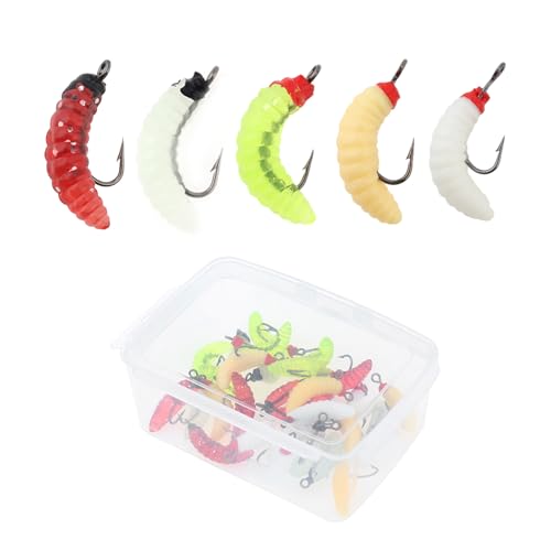 30pcs Soft Maggot Fishing Lures with Hooks - Realistic Silicone Bread Worms