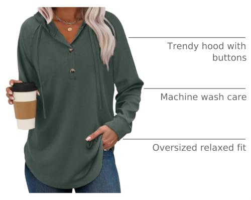 Women's V Neck Button Sweatshirt - Casual Fall Hoodie