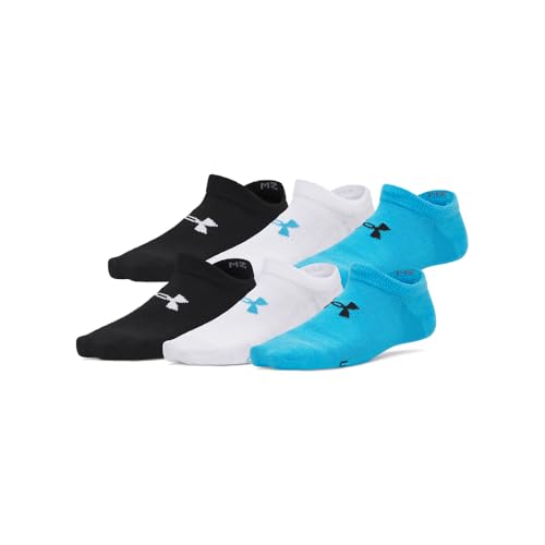 Under Armour Boys Youth No Show Socks 6 Pack - Medium Capri Black Breathable Athletic Socks