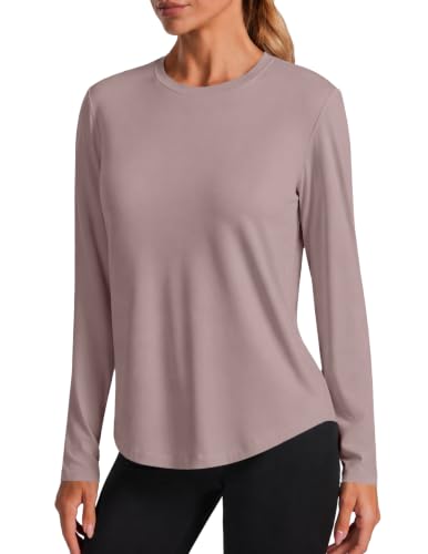 PINSPARK Women's Long Sleeve Workout Top - Athletic Hiking Shirt, Medium/Warm Tan