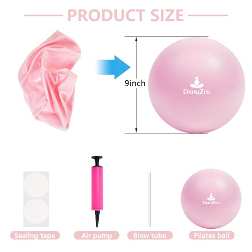 9-Inch Pink Pilates Yoga Ball with Pump for Core Training