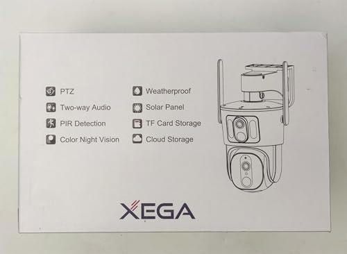 Xega 4G LTE Security Camera【Dual Lens】 No Wi-Fi Solar Cellular Security Camera Wireless Outdoor Built-in SIM Card 1080P 360° View PIR Detection Color Night Vision Two-Way Audio IP66 Waterproof