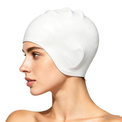 3D Silicone Swimming Cap - Ergonomic Ear Protection for Adults - White